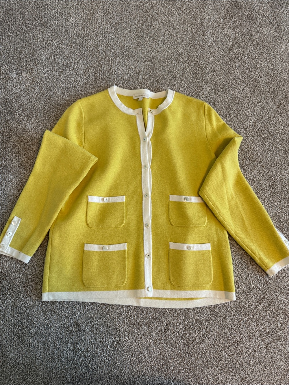 Ann Mashburn Yellow Contrast-Trim Women's Cardigan Jacket